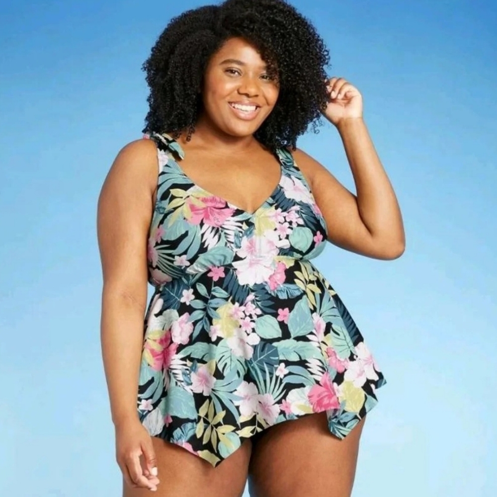 Women's Plus Size Shoulder Tie Tankini Top - Kona Sol Multi 20W